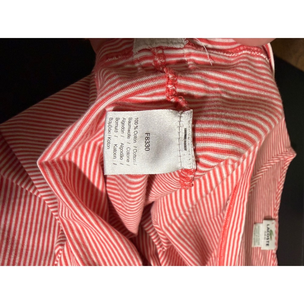 Lacoste Mens Slim Fit Striped T-Shirt Red White Cotton Size 5 Large F8330 - Picture 4 of 6